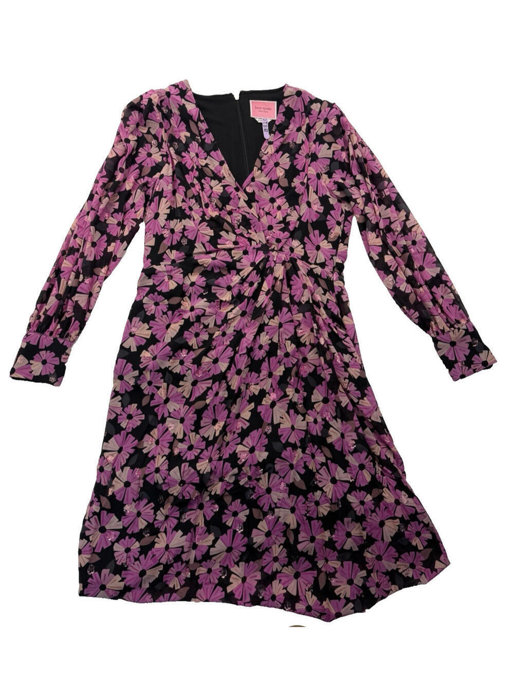 Kate Spade New York Wallflower Chiffon Midi Dress Floral Pink Black Size US 6